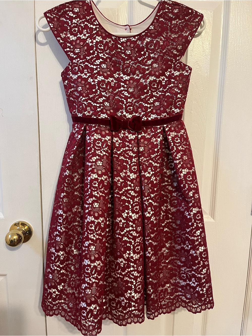 Jona Michelle Burgundy Lace Dress with Velvet Bow